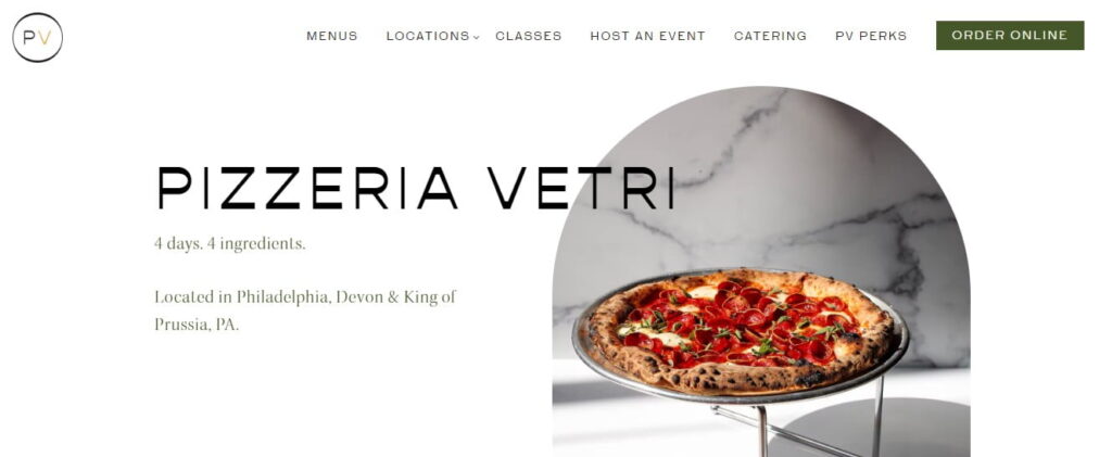 Prima pagina del website della Pizzeria Vetri