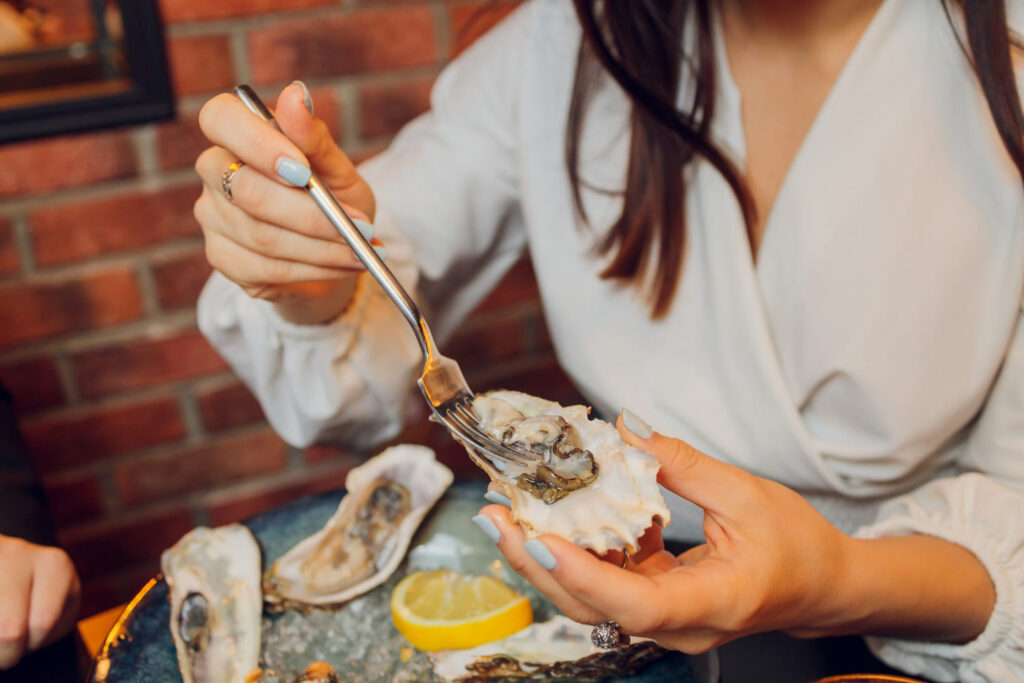 Eating at a seafood restaurant