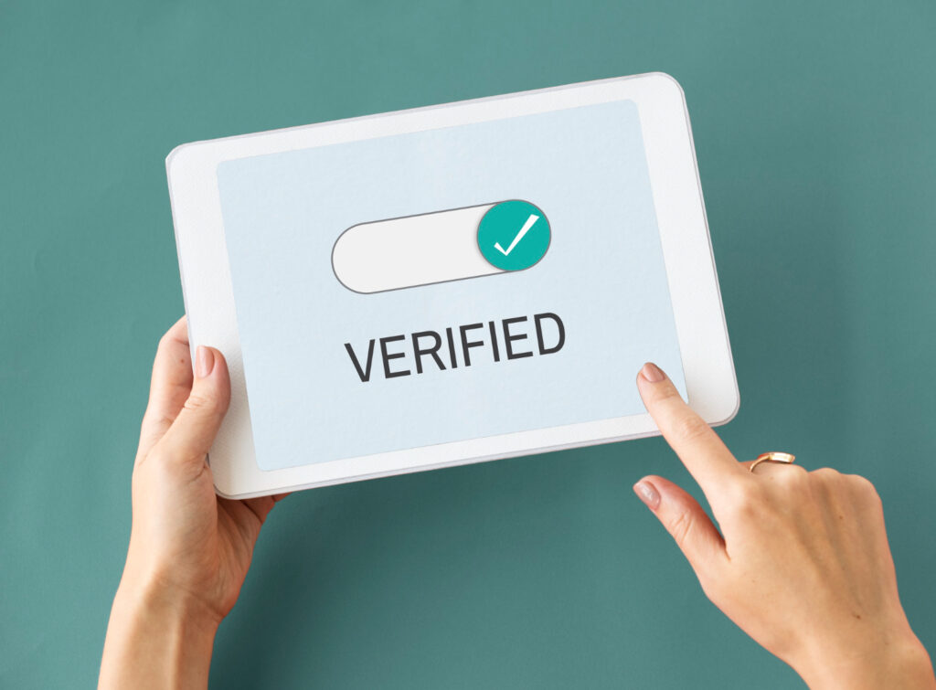 Screen showing verified
