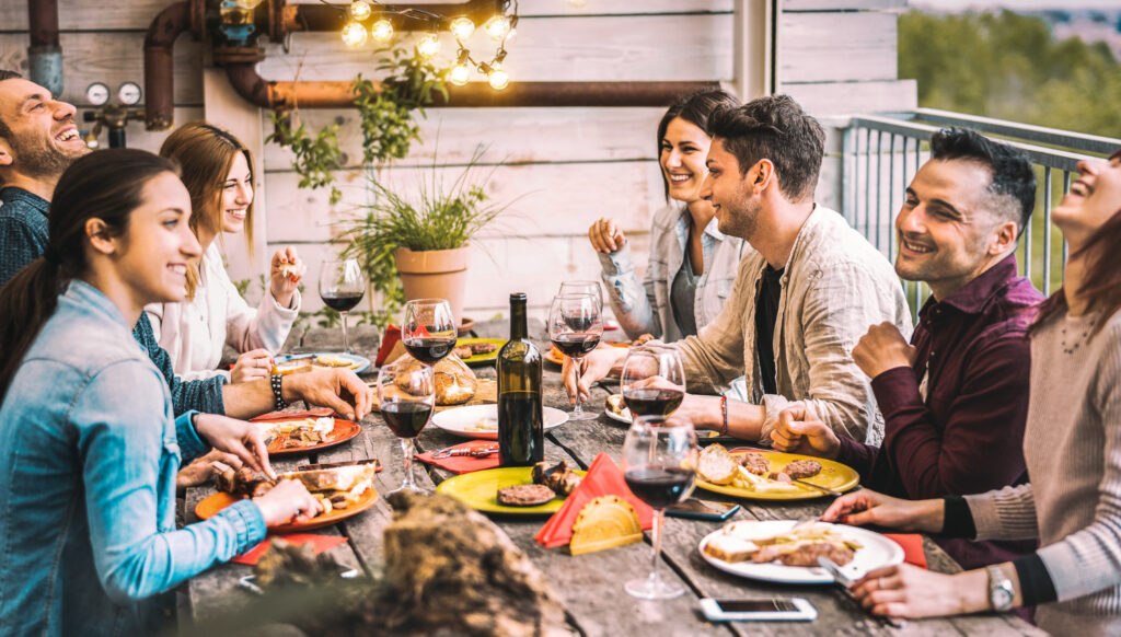 A group of people eating out
