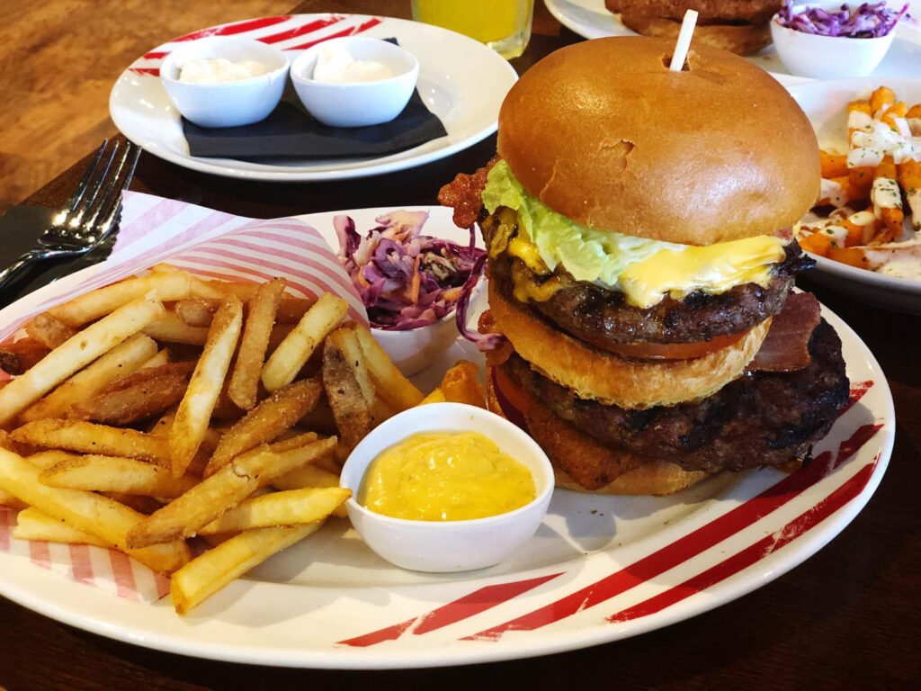 Fries, burger, and salad