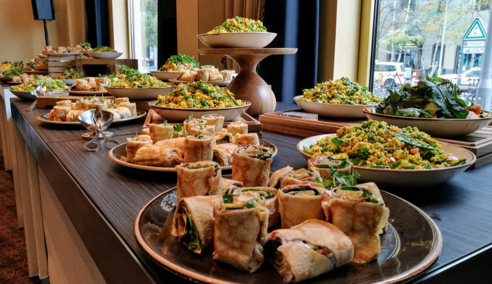 Close-up of buffet foods