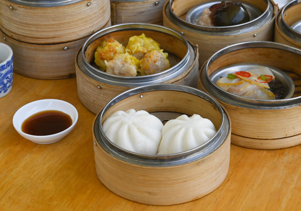 Dim sum dishes on the table