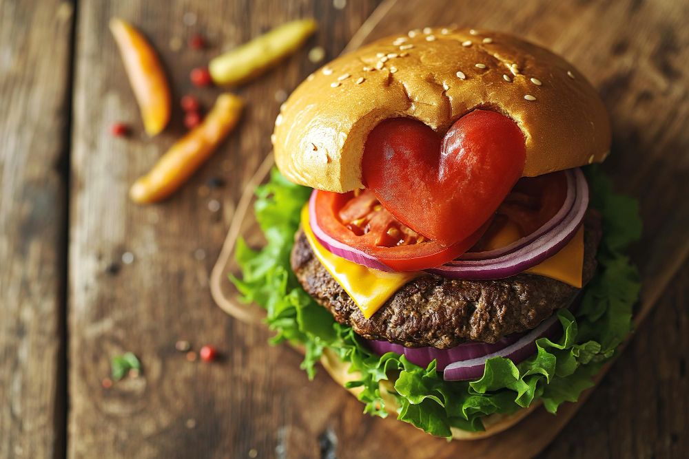 A heart-shaped burger